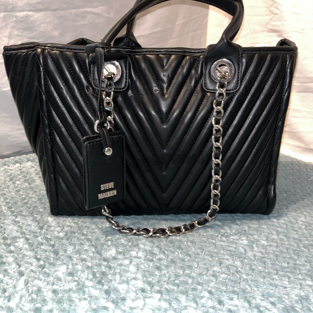 Steve Madden Black Chevron Tote Bag
